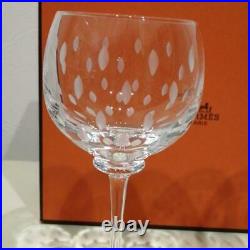 Hermes Paris Fanfare Crystal Wine Pair Glass Set Clear Glassware Drinkware WithBox