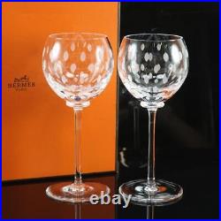 Hermes Wine Glass Set of 2 Crystal Clear with Box Glassware Drinking Authentic