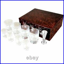 Hillwood Crystal Whisky Tumbler and Shot Glass Set in a Luxury English Burl Box