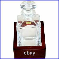 Hillwood Square Crystal Whisky Decanter Set and Luxury English Burl Walnut Stand