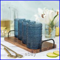 Hobnail Drinking Glasses Blue 14 Oz Thick Modern Kitchen Glassware Set Uniqu