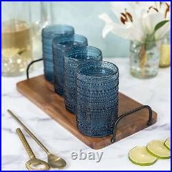 Hobnail Drinking Glasses Blue 14 Oz Thick Modern Kitchen Glassware Set Uniqu