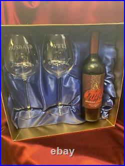 Husband & Wife Stemmed Wine Glass Set with Opening for Bottle of Wine