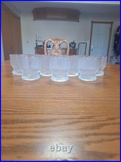 Indiana Glass Vintage 1960's Ice Tree Bark Footed Water Textured Rock Glasses 10