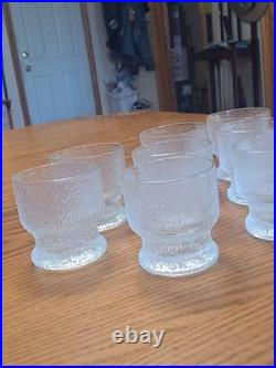 Indiana Glass Vintage 1960's Ice Tree Bark Footed Water Textured Rock Glasses 10