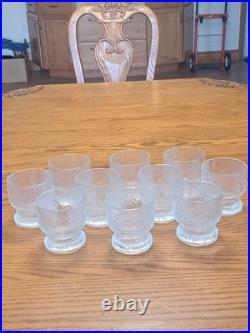 Indiana Glass Vintage 1960's Ice Tree Bark Footed Water Textured Rock Glasses 10