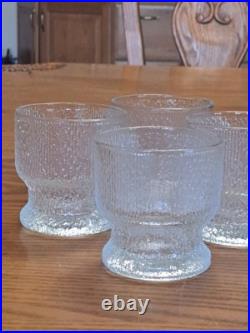 Indiana Glass Vintage 1960's Ice Tree Bark Footed Water Textured Rock Glasses 10