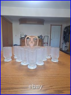 Indiana Glass Vintage 1960's Ice Tree Bark Footed Water Textured Tea Glasses 12