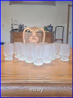 Indiana Glass Vintage 1960's Ice Tree Bark Footed Water Textured Tea Glasses 12