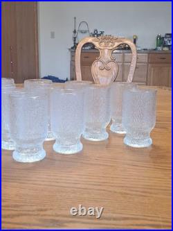 Indiana Glass Vintage 1960's Ice Tree Bark Footed Water Textured Tea Glasses 12