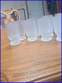 Indiana Glass Vintage 1960's Ice Tree Bark Footed Water Textured Tea Glasses 12