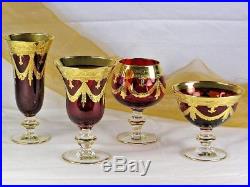 Interglass Italy SET OF 2 Red Crystal Cognac Snifters Goblets, 24K Gold 12 oz