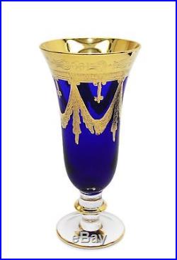Interglass Italy Set of 2 Crystal Blue Champagne Glasses, 24K Gold-Plated Flutes