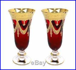 Interglass Italy Set of 2 Crystal Red Champagne Glasses, 24K Gold-Plated Flutes