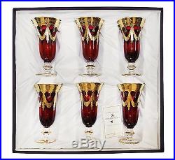 Interglass Italy Set of 6 Glasses Red Crystal Champagne Flutes, 24K Gold