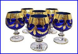 Interglass Italy Set of 6 Glasses Royal Blue Crystal Whisky DOF, 24K Gold