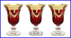 Interglass Italy Set of 6 Glasses Royal Red Crystal Wine Goblets, 24K Gold