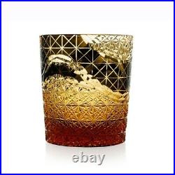 J38 Edo Kiriko 4 Colors Drinking Glass 9oz Amber Crystal Whisky Glass Set of 4
