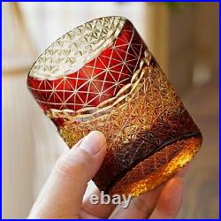 J38 Edo Kiriko 4 Colors Drinking Glass 9oz Amber Crystal Whisky Glass Set of 4