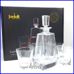 JoyJolt Glassware Luna Whiskey Crystal Decanter And Glass Set of 6