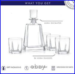 JoyJolt Glassware Luna Whiskey Crystal Decanter And Glass Set of 6