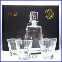 JoyJolt Glassware Luna Whiskey Crystal Decanter And Glass Set of 6