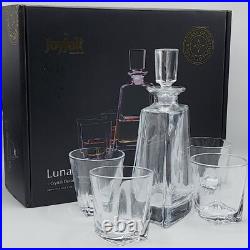 JoyJolt Glassware Luna Whiskey Crystal Decanter And Glass Set of 6