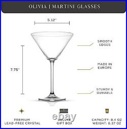 JoyJolt Olivia Crystal Martini Glasses Premium Glassware Set Made in Europe