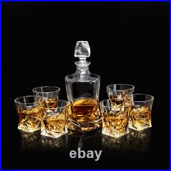 KANARS Crystal Whiskey Decanter Set with 6x Liquor Glasses Home Bar Glassware