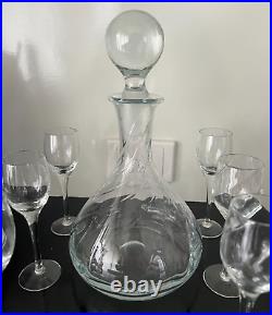 KROSNO DECANTER & 6 GLASSES glass crystal sherry shot port wine stemmed stopper