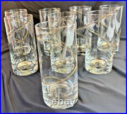 Kosta Boda Line Gold Highball Glasses from Sweden 2-3/4 x 6 Set of 8