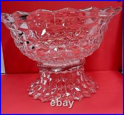 LARGE Fostoria American Clear Crystal Punch Bowl& Stand Set 2056 Cube Geometric