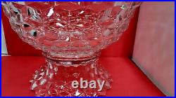 LARGE Fostoria American Clear Crystal Punch Bowl& Stand Set 2056 Cube Geometric