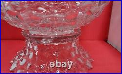 LARGE Fostoria American Clear Crystal Punch Bowl& Stand Set 2056 Cube Geometric