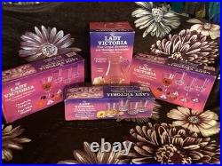 Lady Victoria Chantelle Crystal Set 8 Wine 4 Rocks Glasses & Pitcher France NIB