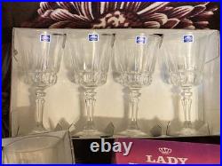 Lady Victoria Chantelle Crystal Set 8 Wine 4 Rocks Glasses & Pitcher France NIB