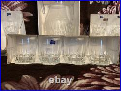 Lady Victoria Chantelle Crystal Set 8 Wine 4 Rocks Glasses & Pitcher France NIB