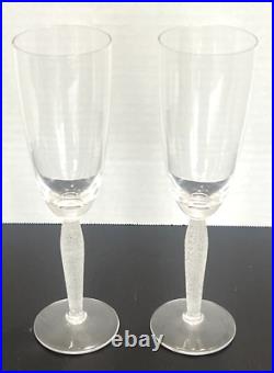 Lalique Louvre Champagne Flute Glass Set of 2 France Mint