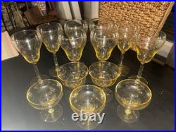 Lancaster Crystal Glass Set of 8 Topaz Yellow Stemware Plus 5 Extra Pieces Lancaster Crystal Glass Set of 8 Topaz Yellow Stemware Plus 5 Extra Pieces