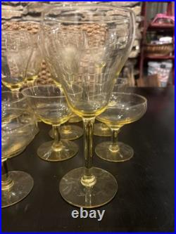 Lancaster Crystal Glass Set of 8 Topaz Yellow Stemware Plus 5 Extra Pieces Lancaster Crystal Glass Set of 8 Topaz Yellow Stemware Plus 5 Extra Pieces