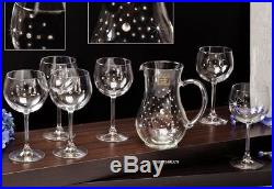 Le Monde, Swarovski Jeweled Crystal Wine Glasses on a Long Stem and Decanter Set