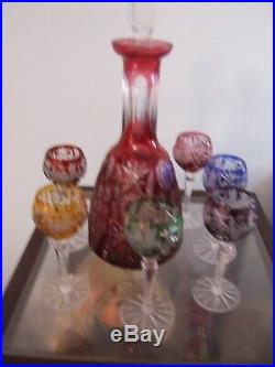 Lead Crystal COLORED WHISKEY Decanter and Glasses SET, FREE SHIPPING