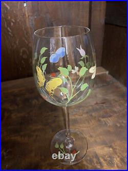 Lenox Crystal Butterfly Meadow Hand Blown Painted Wine Glasses Set of 4