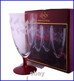 Lenox Crystal HOLIDAY ETCHED Set(s) 4 All Purpose Beverage Glasses MINT UNUSED