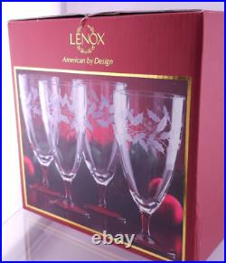 Lenox Crystal HOLIDAY ETCHED Set(s) 4 All Purpose Beverage Glasses MINT UNUSED