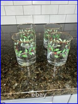 Lenox Holiday Double On Rocks Holly Berry Christmas Old Fashioned Glass Set of 8