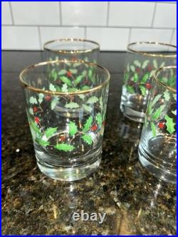 Lenox Holiday Double On Rocks Holly Berry Christmas Old Fashioned Glass Set of 8
