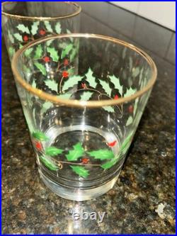Lenox Holiday Double On Rocks Holly Berry Christmas Old Fashioned Glass Set of 8