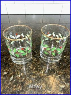 Lenox Holiday Double On Rocks Holly Berry Christmas Old Fashioned Glass Set of 8