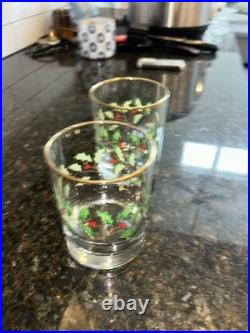 Lenox Holiday Double On Rocks Holly Berry Christmas Old Fashioned Glass Set of 8